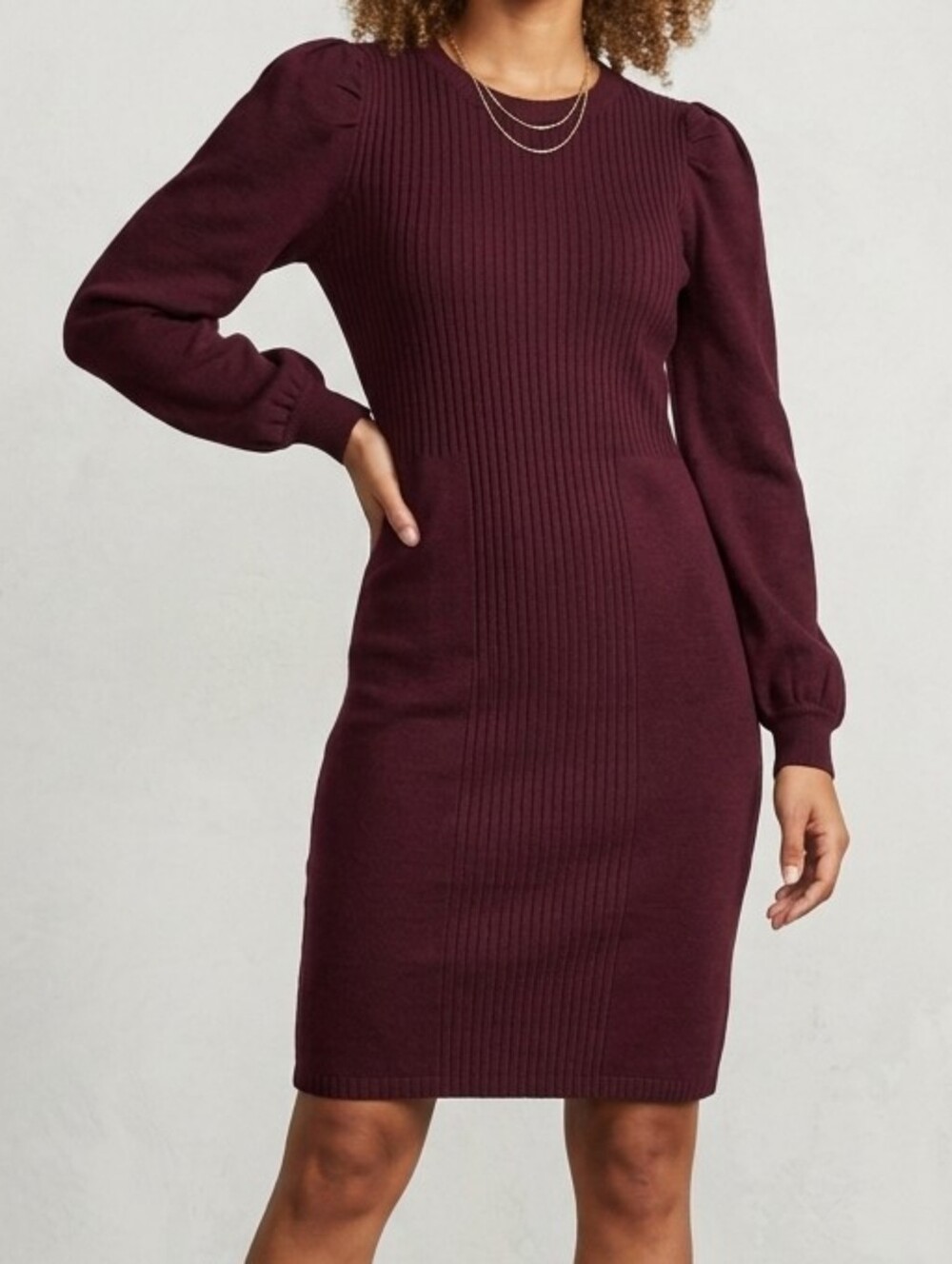 Calvin Klein Burgundy Ribbed Long Sleeve Sweater Dress